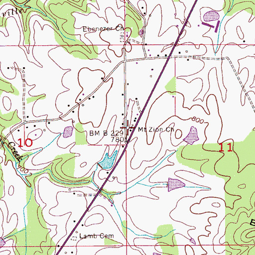 Topographic Map of Mount Zion Church of God, AL