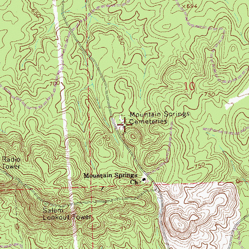 Topographic Map of Mountain Springs Cemeteries, AL