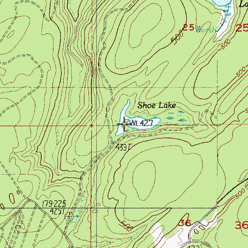 Topographic Map of Shoe Lake, WA