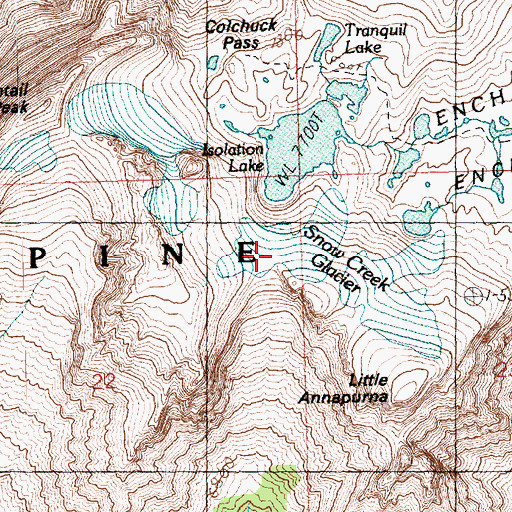 Topographic Map of Snow Creek Glacier, WA
