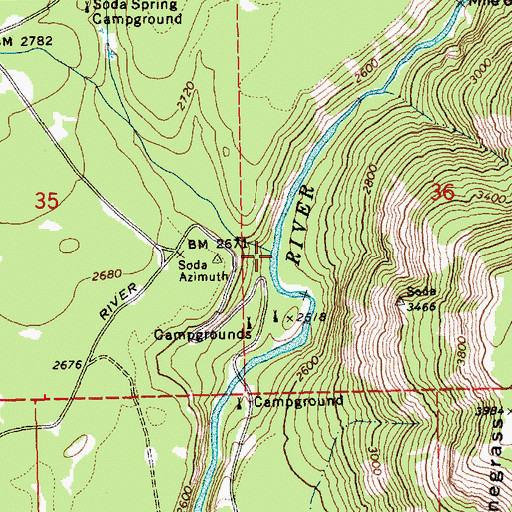 Topographic Map of Soda Spring Creek, WA