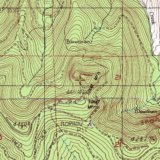 Topographic Map of Spud Mountain, WA