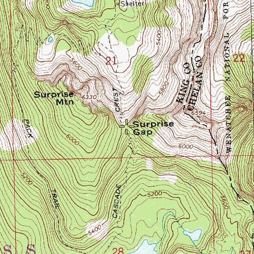 Topographic Map of Surprise Gap, WA