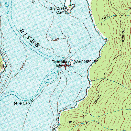 Topographic Map of Tenmile Island, WA