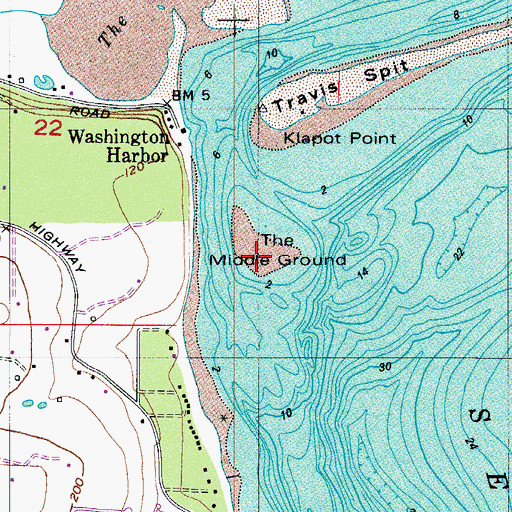 Topographic Map of The Middle Ground, WA