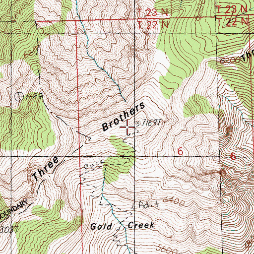 Topographic Map of Three Brothers, WA