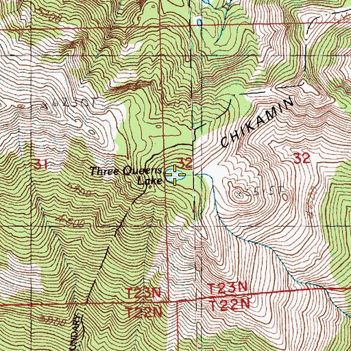 Topographic Map of Three Queens, WA
