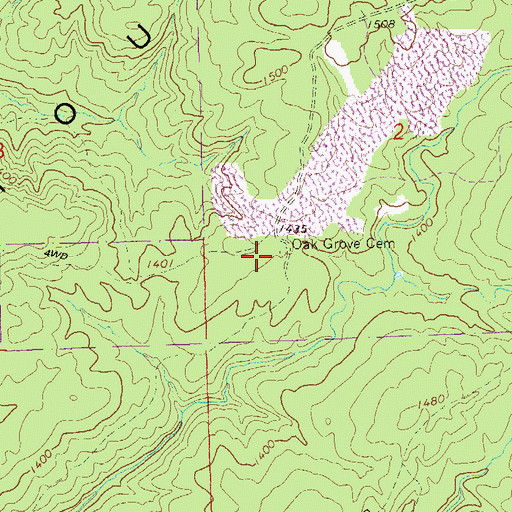 Topographic Map of Oak Grove Cemetery, AL