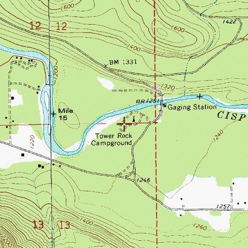 Topographic Map of Tower Rock Campground, WA