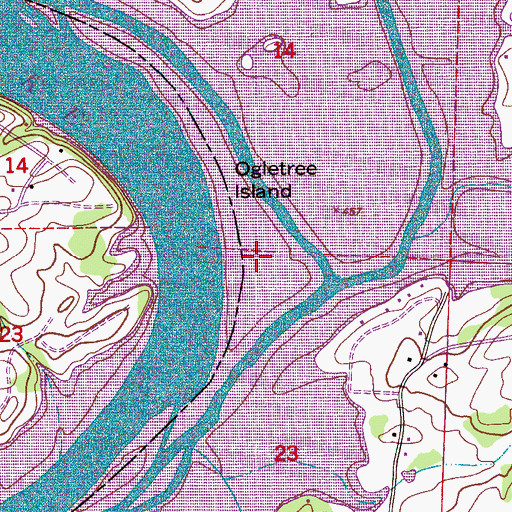 Topographic Map of Ogletree Island, AL