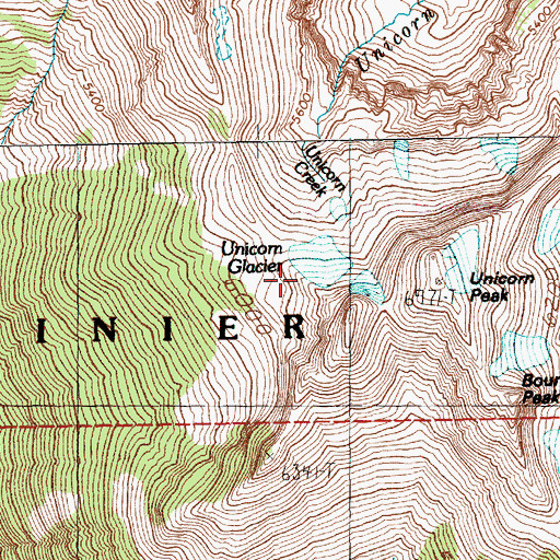 Topographic Map of Unicorn Glacier, WA