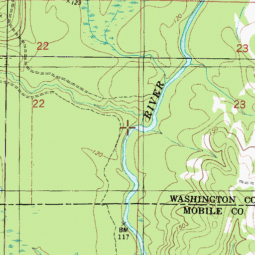 Topographic Map of Okwakee Creek, AL