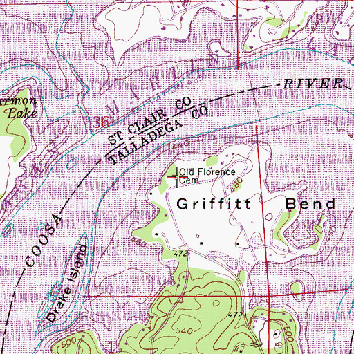 Topographic Map of Old Florence Cemetery, AL
