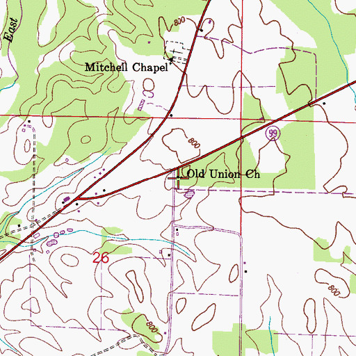 Topographic Map of Old Union Church, AL