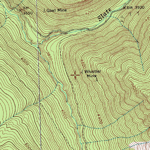 Topographic Map of Whistler Mine, WA