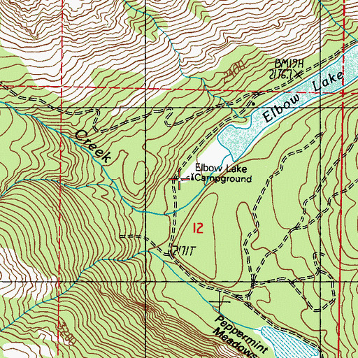 Topographic Map of Elbow Lake Campground, WA