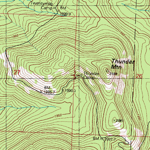 Topographic Map of Thunder Camp, WA