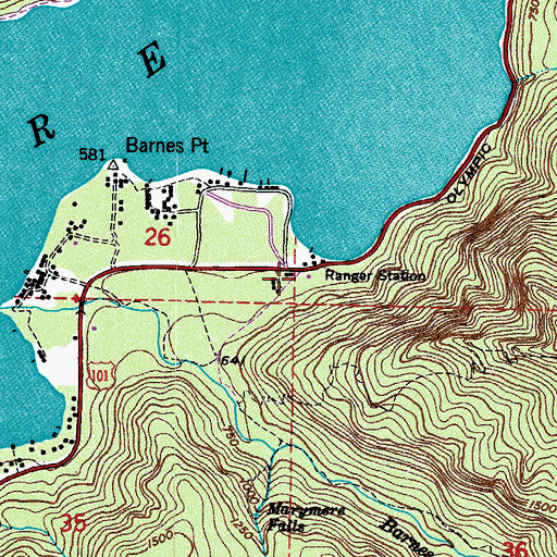 Topographic Map of Lake Crescent Ranger Station, WA
