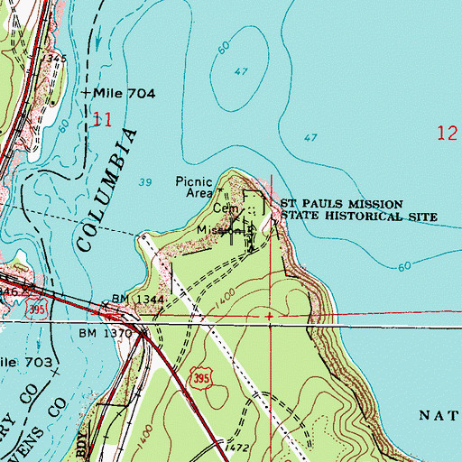 Topographic Map of Saint Pauls Mission (historical), WA