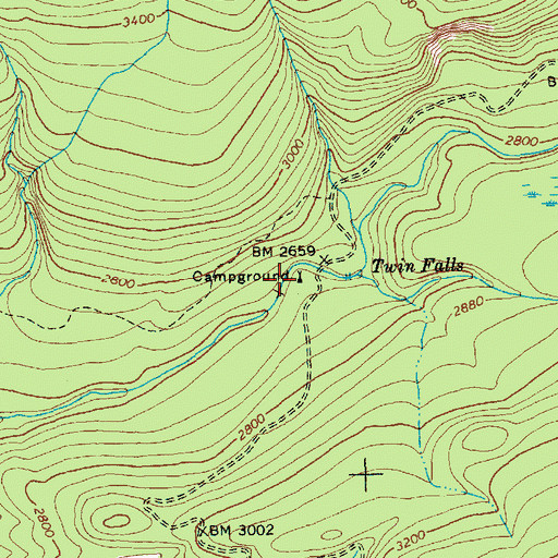 Topographic Map of Twin Falls Campground, WA