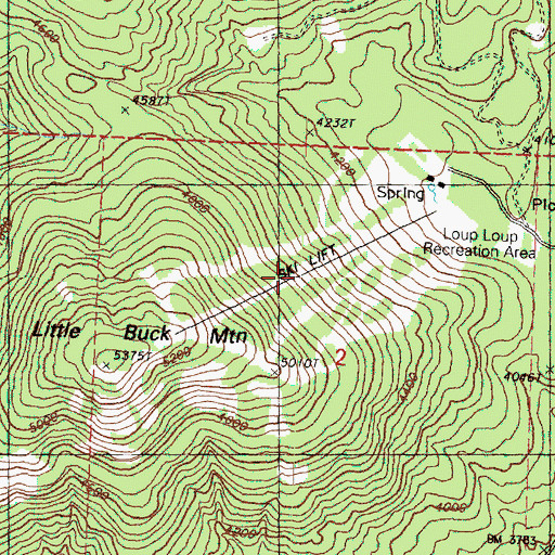 Topographic Map of Loup Loup Ski Area, WA