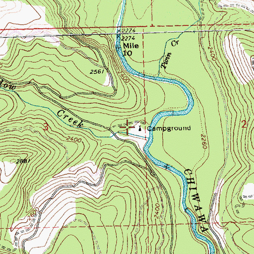 Topographic Map of Meadow Creek Campground, WA