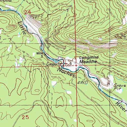 Topographic Map of Longmile Meadows Campground, WA