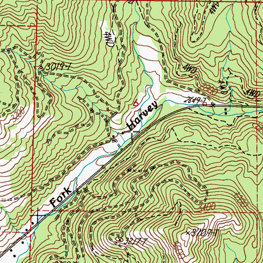 Topographic Map of West Fork Harvey Creek, WA