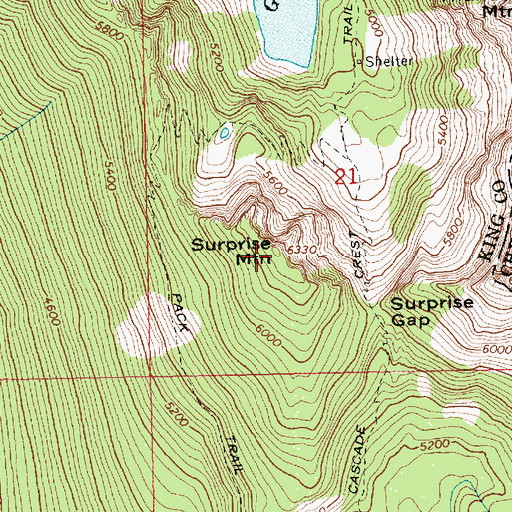 Topographic Map of Surprise Mountain Lookout, WA