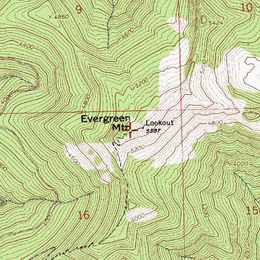 Topographic Map of Evergreen Mountain Lookout, WA