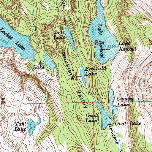 Topographic Map of Necklace Valley Lakes, WA