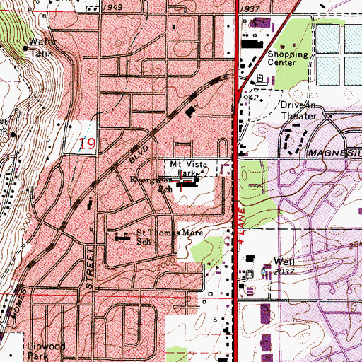 Topographic Map of Evergreen Elementary School, WA