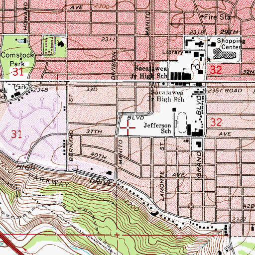 Topographic Map of Jefferson Elementary School, WA