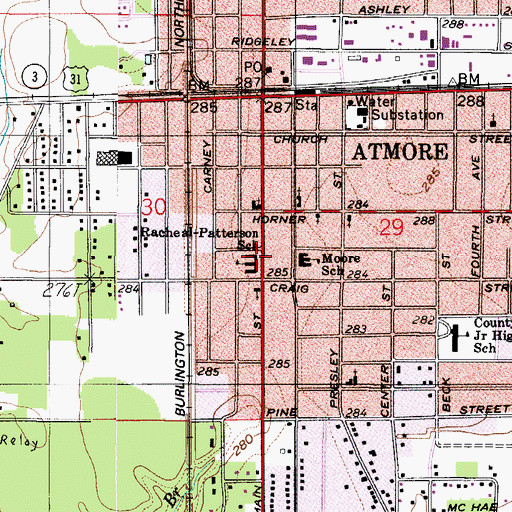 Topographic Map of Racheal-Patterson School, AL