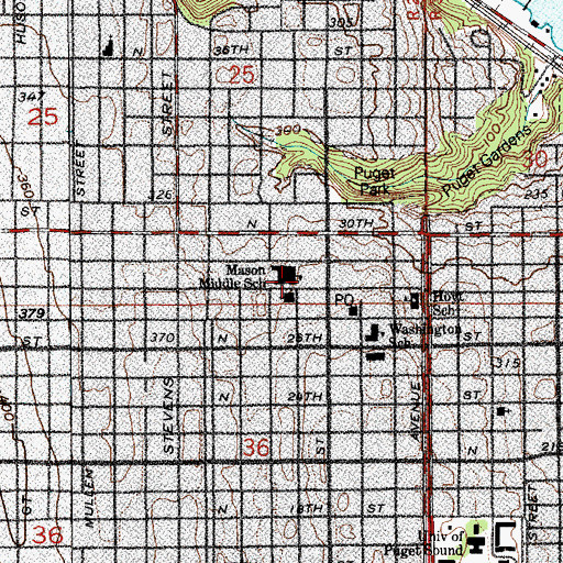 Topographic Map of Mason Middle School, WA