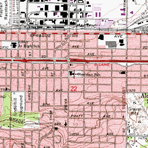 Topographic Map of Sheridan Elementary School, WA