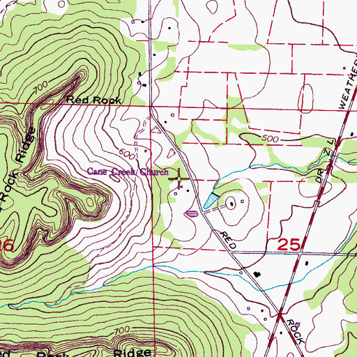 Topographic Map of Cane Creek Cumberland Presbyterian Church, AL