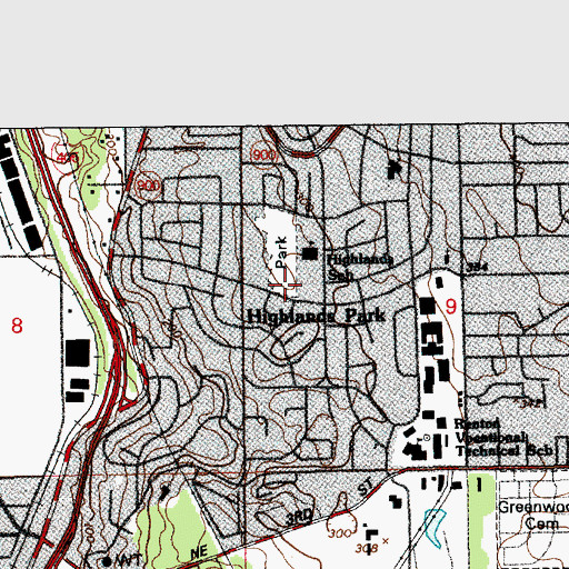 Topographic Map of Highlands Park, WA