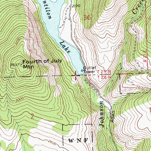 Topographic Map of Antilon Lake Dam, WA