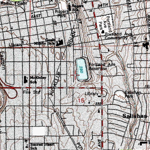 Topographic Map of Portland Avenue Reservoir Dam, WA