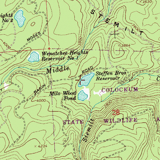 Topographic Map of Steffen Brothers Reservoir Dam, WA
