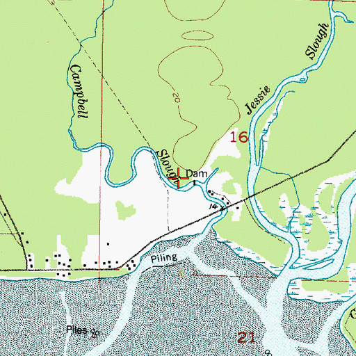Topographic Map of Campbell Slough Dam, WA