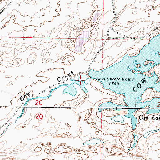 Topographic Map of Cow Lake Dam, WA