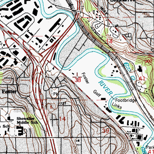 Topographic Map of Foster Golf Course, WA