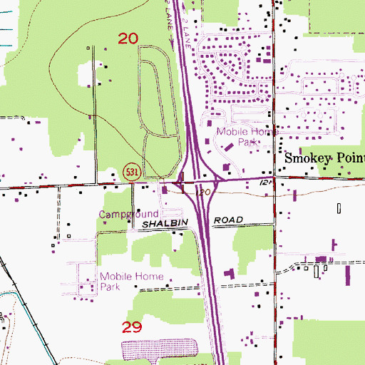 Topographic Map of Lake Goodwin Road Interchange, WA
