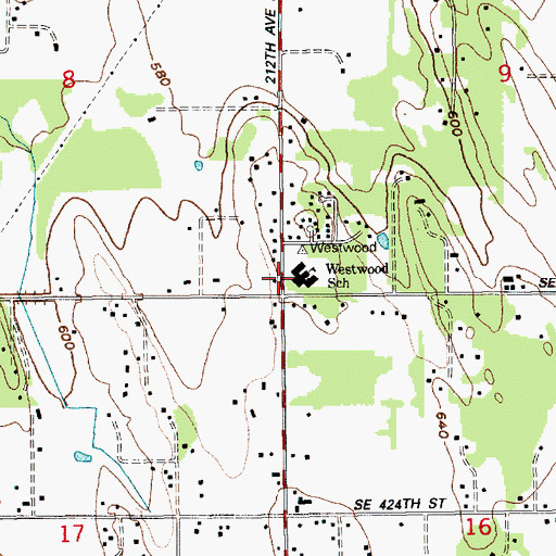 Topographic Map of Westwood Elementary School, WA