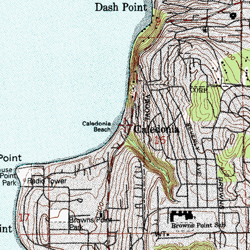 Topographic Map of Caledonia Beach, WA