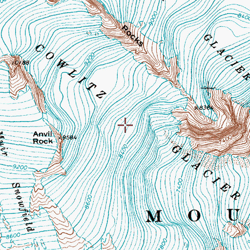 Topographic Map of Cowlitz Glacier, WA
