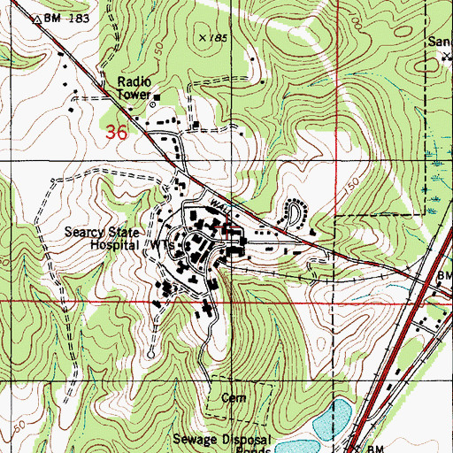 Topographic Map of Searcy Hospital, AL