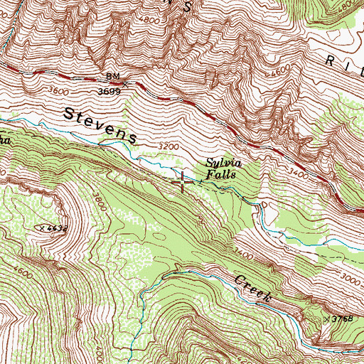 Topographic Map of Sylvia Falls, WA